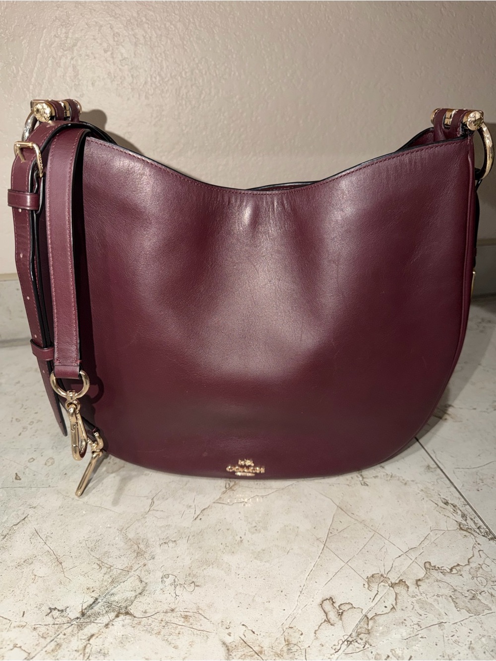 Coach Nomad Burgundy Leather Hobo with Gold Hardware